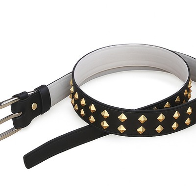 Pyramid studded belt design with golden studs for men handmade