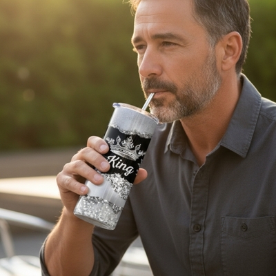 King silver glitter skinny tumbler | crown bling royal mug | luxurious male gift | aesthetic drinkware | free ship