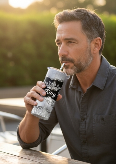 King Silver Glitter Skinny Tumbler | Crown Bling Royal Mug | Luxurious Male Gift | Aesthetic Drinkware | Free Ship
