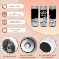 King Silver Glitter Skinny Tumbler | Crown Bling Royal Mug | Luxurious Male Gift | Aesthetic Drinkware | Free Ship - Thumbnail 3