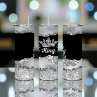 King Silver Glitter Skinny Tumbler | Crown Bling Royal Mug | Luxurious Male Gift | Aesthetic Drinkware | Free Ship - Thumbnail 2