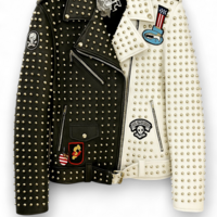 Crafted Leather New Handmade Punk Style Black White Studded Adorable Leather Jacket  - Thumbnail 1