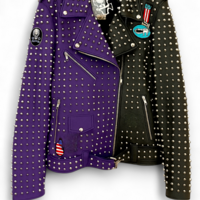 Crafted Leather New Classic Punk Style Purple/Black Studded Leather Jacket - Thumbnail 1