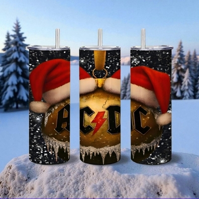 Ac/dc christmas ornament skinny tumbler | rock & roll holiday travel mug | heavy metal xmas gift | free ship