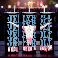 Jelly Roll "God, I Need a Favor" Skinny Tumbler | Country Music Fan Gift | Longhorn Skull Western Drinkware | Free Ship - Thumbnail 3
