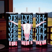 Jelly Roll "God, I Need a Favor" Skinny Tumbler | Country Music Fan Gift | Longhorn Skull Western Drinkware | Free Ship - Thumbnail 4