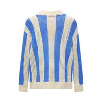 Vertical color block hollow lapel sweater loose versatile knitted cardigan - Thumbnail 1