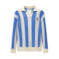 Vertical color block hollow lapel sweater loose versatile knitted cardigan - Thumbnail 2