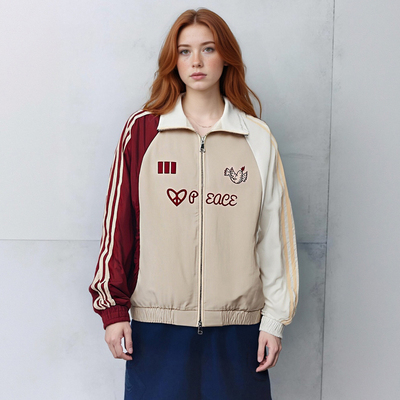 Retro letter pigeon embroidery lapel jacket high street loose contrast color stitching coat