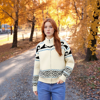 Creative and interesting totem jacquard cardigan knitted jacket