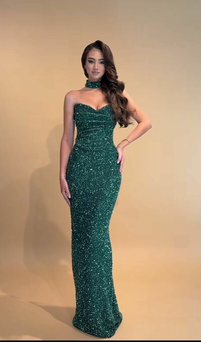 Emerald Green Mermaid Sequins Lace Prom Dress Evening Formal Gown Birthday Party Dress