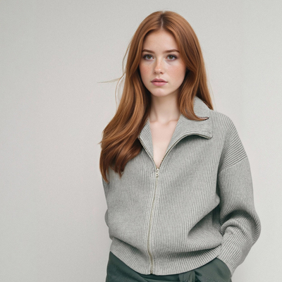 Solid color simple high-end stand collar sweater jacket knitted cardigan