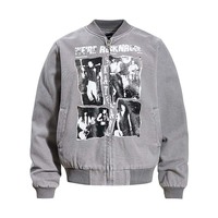 Character puzzle print washed distressed jacket loose casual versatile baseball jacket - Thumbnail 1