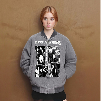 Character puzzle print washed distressed jacket loose casual versatile baseball jacket