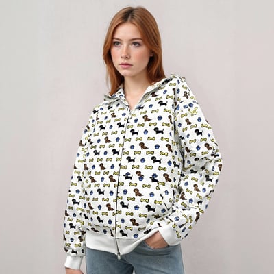 Dachshund Print Cardigan Hoodie Loose Jacket