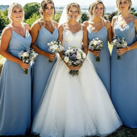 Dusty Blue Bridesmaid Dresses Spaghetti Straps - Thumbnail 1