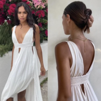 Deep V Neck Prom Dresses Sexy Slit Side - Thumbnail 1