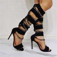 High Heels Sexy Knee High Boots Party Evening Sandals Comfort Shoes-Black - Thumbnail 1