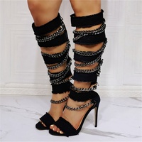 High Heels Sexy Knee High Boots Party Evening Sandals Comfort Shoes-Black - Thumbnail 2