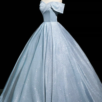 Shiny Blue A-Line Long/Floor Evening Party Dress - Thumbnail 1