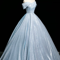 Shiny Blue A-Line Long/Floor Evening Party Dress - Thumbnail 2