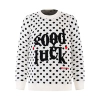 All-over spotted letter jacquard crew neck sweater - Thumbnail 2