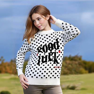 All-over spotted letter jacquard crew neck sweater