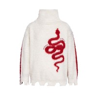Chinese Zodiac Snake Jacquard Contrast Color Stitching Turtleneck Sweater - Thumbnail 2