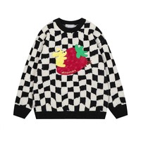 Retro cartoon animal strawberry appliqué sweater - Thumbnail 2