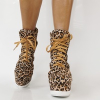 Summer Side Cut-out Leopard Short Boots Woman Wedge Heel Platform Lace Up Ankle Boots Gladiator High Top Sneaker Bottines - Thumbnail 4