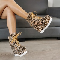 Summer Side Cut-out Leopard Short Boots Woman Wedge Heel Platform Lace Up Ankle Boots Gladiator High Top Sneaker Bottines - Thumbnail 2