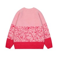 Letter jacquard contrast color stitching round neck sweater loose retro casual sweater - Thumbnail 2