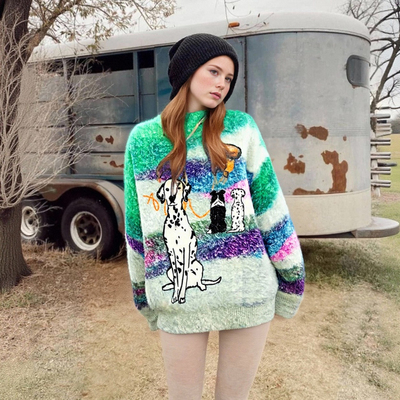 Mohair tie-dye striped original sweater retro loose lazy style bf sweater - Thumbnail 1