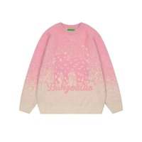 Gradient Cat Jacquard Faux Mink Sweater Loose Round Neck Plush Casual Sweater - Thumbnail 2