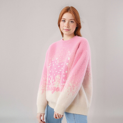 Gradient Cat Jacquard Faux Mink Sweater Loose Round Neck Plush Casual Sweater