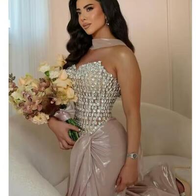 Sleeveless prom dress sleeveless back lace-up customized luxurious women evening dresses sexy mermaid birthday dress