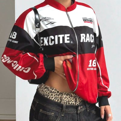 Racing color block bomber jacket