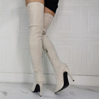 Suede Women Boots Pale Beige Pointed Toe Ladies Shoes Custom Slim Fit Wide - Thumbnail 5