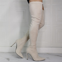 Suede Women Boots Pale Beige Pointed Toe Ladies Shoes Custom Slim Fit Wide - Thumbnail 3