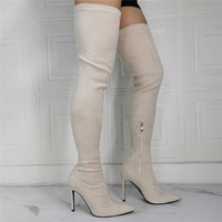 Suede Women Boots Pale Beige Pointed Toe Ladies Shoes Custom Slim Fit Wide - Thumbnail 4