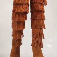 Fashion Multi-layered Fringe Over The Knee Boots Brown Suede Stretch Fabric Pointed Toe Zipper Winter Tall Boots - Thumbnail 4