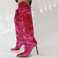 Velvet Knee High Boots - Pink - Thumbnail 5