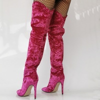 Velvet Knee High Boots - Pink - Thumbnail 6