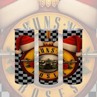 Gnr christmas skinny tumbler | band logo santa hat mug | rock & roll holiday gift | free ship