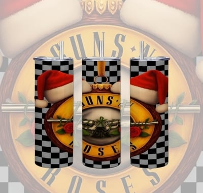 GNR Christmas Skinny Tumbler | Band Logo Santa Hat Mug | Rock & Roll Holiday Gift | Free Ship
