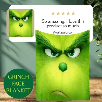 Grinch face holiday blanket | fuzzy max plush throw | dr. seuss christmas home decor gift