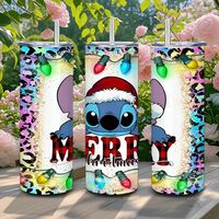 Stitch Merry Christmas Skinny Tumbler | Disney Lilo & Stitch Holiday Mug | Leopard Print Christmas Lights Tumbler | Free Ship - Thumbnail 3
