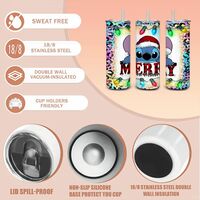 Stitch Merry Christmas Skinny Tumbler | Disney Lilo & Stitch Holiday Mug | Leopard Print Christmas Lights Tumbler | Free Ship - Thumbnail 1