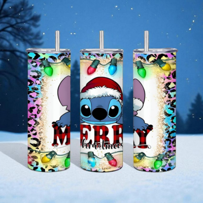 Stitch merry christmas skinny tumbler | disney lilo & stitch holiday mug | leopard print christmas lights tumbler | free ship