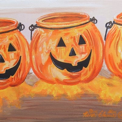 Jack-o'-lantern jars, original acrylic painting by n.e.thompson, artwork size 8x10 inches